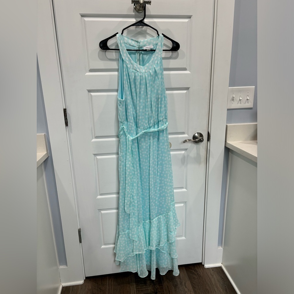 Polka Dot Halter Chiffon Midi Dress